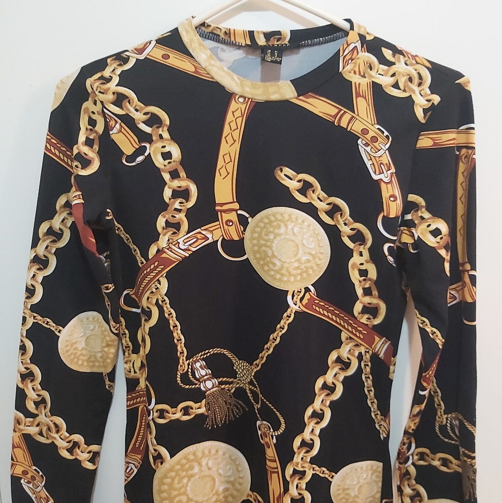 Revamped Chain Print Longsleeved Dress Size Medium (M) - Picture 2 of 4